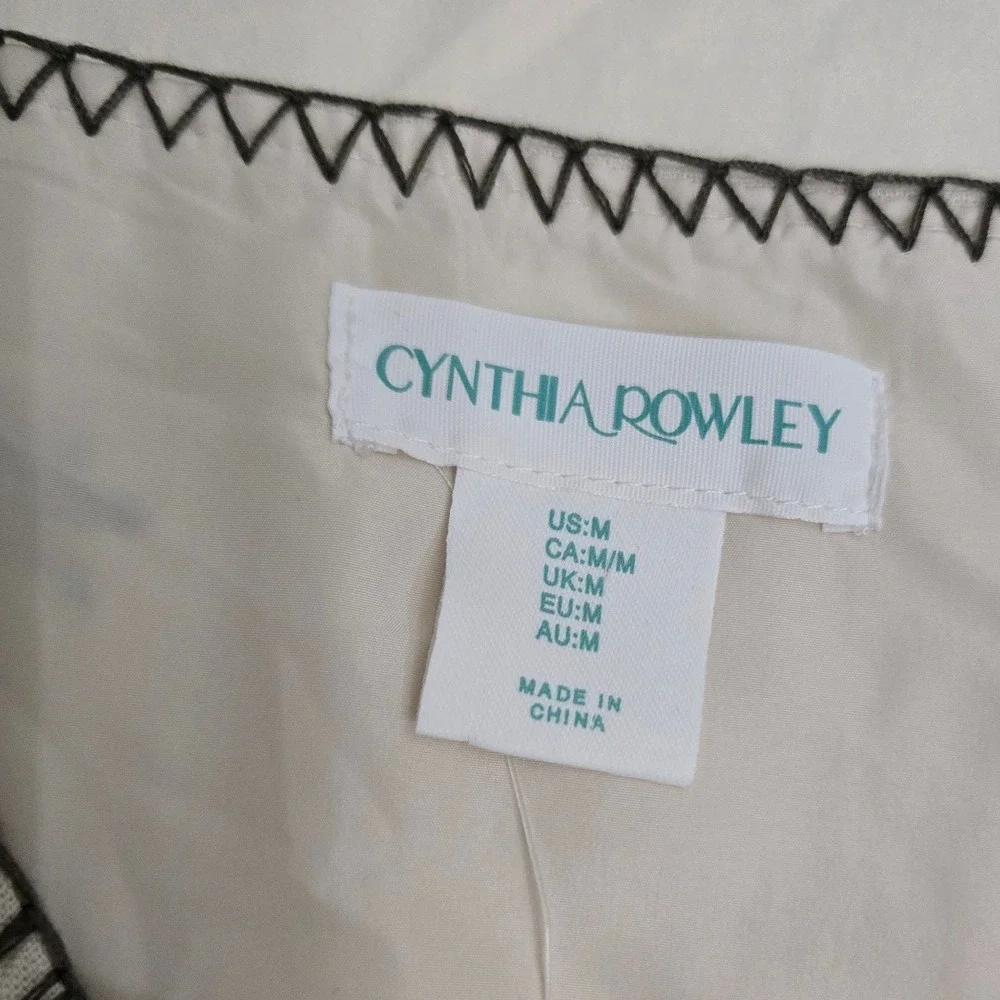 Cynthia Rowley Palm Tree Embroidered Linen Blend Dress Womens Medium Cream NEW - Picture 10 of 11